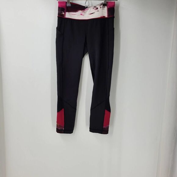 LULULEMON womens 4 black multi waistband groove crop leggings - Picture 1 of 4